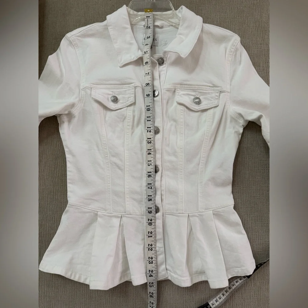 Guess Women's White  peplum Jean Jacket - Picture 12 of 13